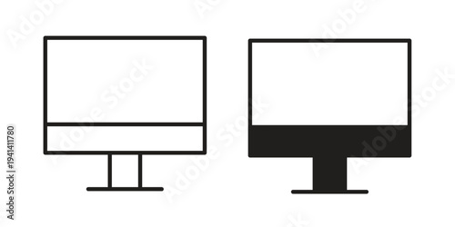 Monitor icon silhouette design. Editable stroke outline icon on white background