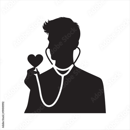  Nurse heart-stethoscope abstract silhouette line art logo design concept illustration idea