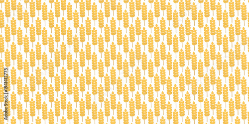 Seamless pattern with golden wheat ears. Repeating pattern of yellow grain stalks