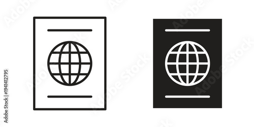 Passport icon silhouette design. Editable stroke outline icon on white background