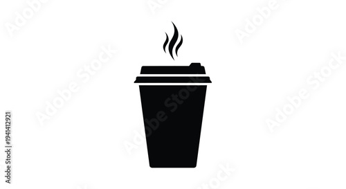 Black coffee cup with steam a simple modern silhouette