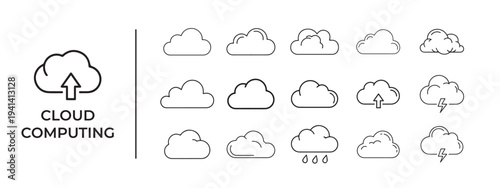 Minimal Cloud Icons Set, Simple Line Cloud Vector Icons