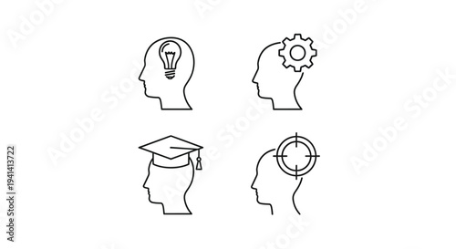 Four head silhouettes representing ideas education and focus silhouette