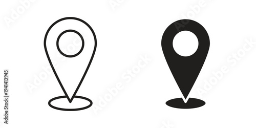 Pin icon silhouette design. Editable stroke outline icon on white background