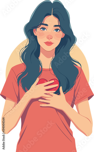 persona uomo o donna con mano sul cuore emozione preoccupazione sentimento illustrazione vettoriale 
