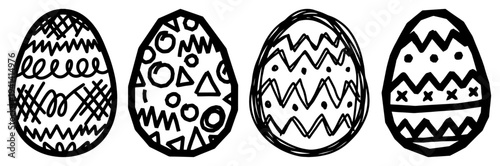 Easter eggs with messy scribble and zigzag patterns in sketchy hand drawn style