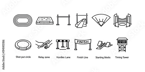 Collection of track and field sports icons representing competition and athletic events