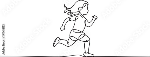 Child running and playing icon, vector, Continuous one line drawing of girl running vector on road.one line Vector graphic illustration