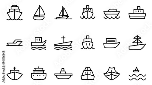 A white outline vector icon of a small wooden-style rowboat with two oars resting on stylized wave lines against a solid black background.