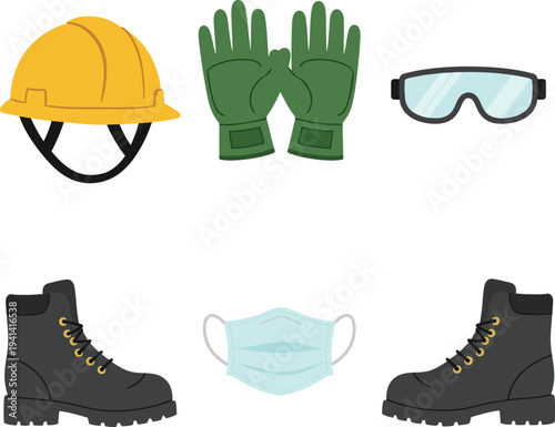 Personal Protective Equipment PPE Safety Gear Set Icons