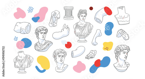 Collection of Ancient Sculpture Fragments and Abstract Shapes