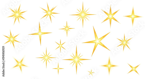 Collection of Golden Sparkle Stars whisk illustration