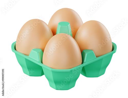 3D Egg Carton with Brown Eggs Natural Protein Food Packaging Illustration