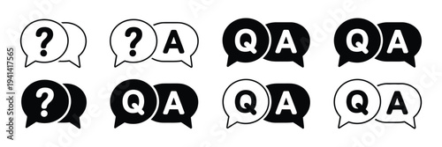 Chat question and answer icon set, help speech bubble vector illustration