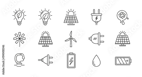 Energy icons set with symbols.