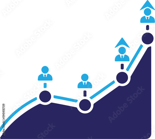 Silhouette graph illustration isolated on transparent background showing growth and teamwork
