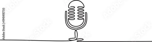 Continuous Line Drawing of Vector wired microphone icon thin line for web and mobile, modern minimalistic linear design.one line Vector graphic illustration