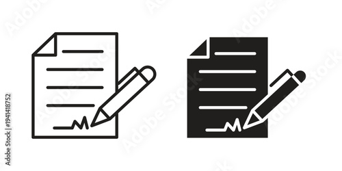 Signed contract icon silhouette design. Editable stroke outline icon on white background