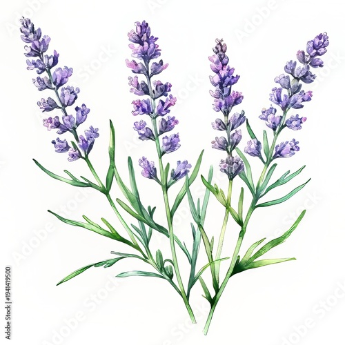 Watercolor Illustration of Wild Lavender Stem on White Background - Delicate Floral Element for Spring, Wedding, and Nature-Inspired Designs