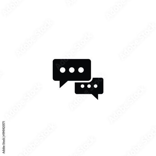 Two black speech bubbles with dots representing podcast conversation