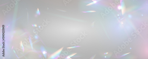 Diamond crystal prism glows beneath neon rainbow light beside glass glitter. PNG vector lens records sparkle with sharp glare and glowing flare effect. Refractions intensify brilliance.