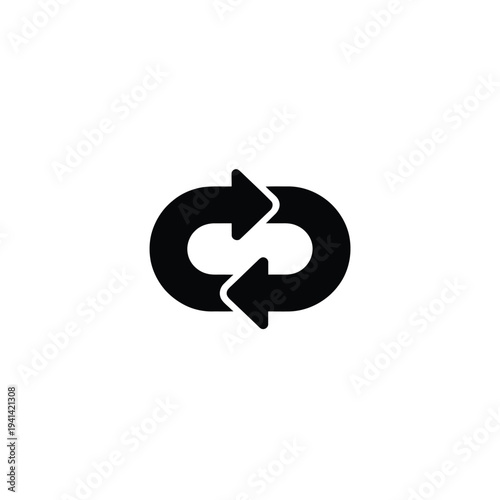 Solid fill of two arrows forming a recurring event loop black 1