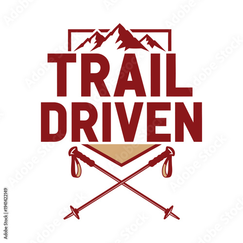 Trail driven logo with mountain and rope design elements tshirt design