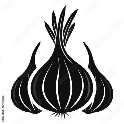 garlic scapes vector silhouette on white