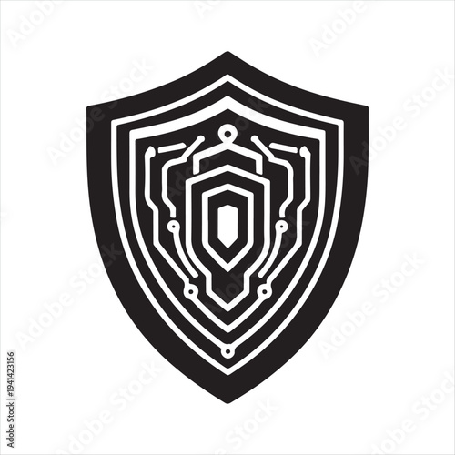Cyber shield vector silhouette outline logo design concept illustration idea