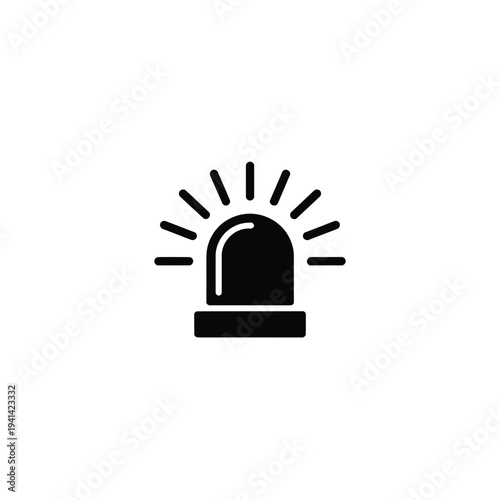 Solid fill of black siren light with rays on white background emergency light police light black solid fill