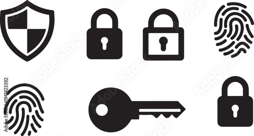 Security icons with locks, keys, and fingerprint symbols