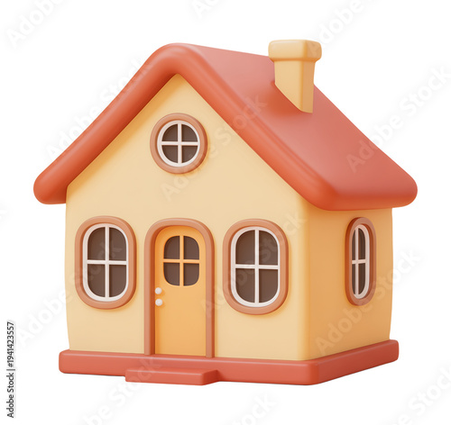 Modern 3D House Illustration Representing Real Estate Property and Home Living