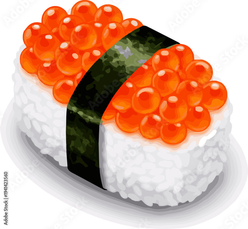 Create a realistic Salmon roe, sushi vector art with white background..