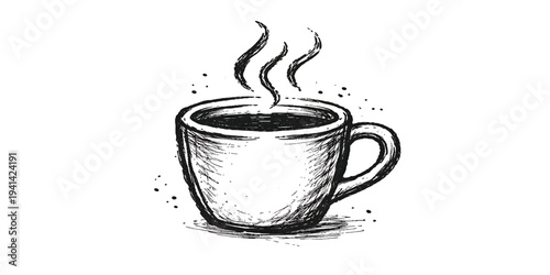 Vector illustration of a hot cup of coffee with steam on a saucer suitable for cafe breakfast beverage design