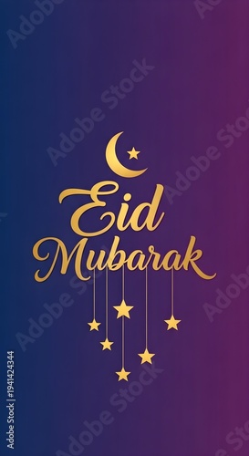 Celebratory eid mubarak design with stars and crescent moon