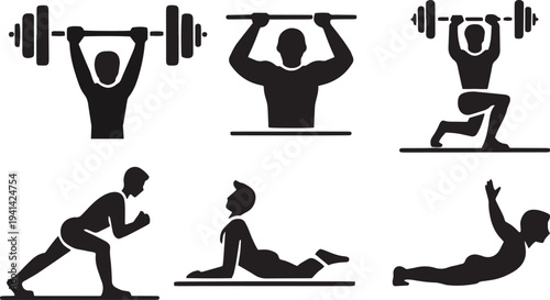 A collection of black silhouettes of people playing sports Vector