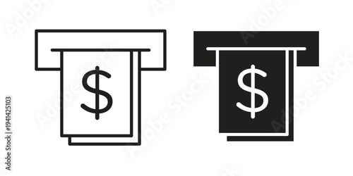 atm cash icon. Black and White Vector Illustrations. line icon vector pictogram