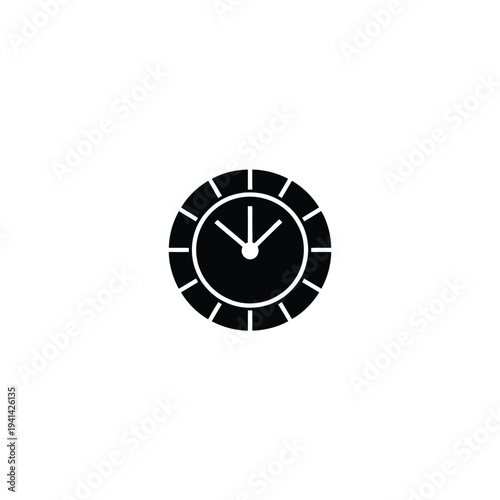 Black and white solid fill of a clock with time zone markings globe