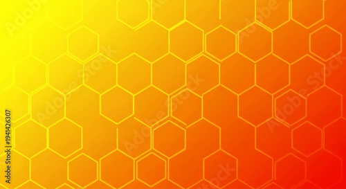 A vibrant honeycomb pattern gradient from yellow to red, illustrating a geometric design.
