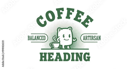 Cute Cartoon Character with Coffee Cup and Text Logo Design.