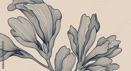 Elegant Hand-Drawn Botanical Illustration with Delicate Line Art Flowers.