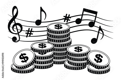 Cartoon dollar cha-ching ka-ching ker-ching illustration, colorful cash register money sound vector, celebrating profit, income, revenue, and financial gain concept.