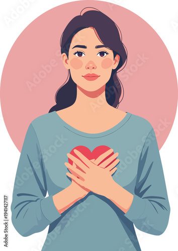 persona uomo o donna con mano sul cuore emozione preoccupazione sentimento illustrazione vettoriale 