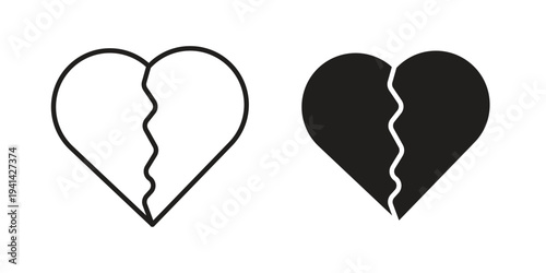Broken heart icon. Black and White Vector Illustrations. line icon vector pictogram