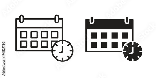 Calendar clock icon. Black and White Vector Illustrations. line icon vector pictogram