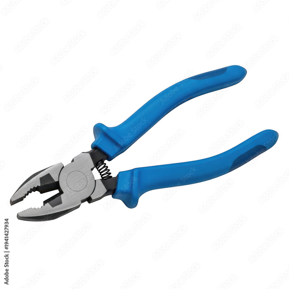 Fototapeta premium Blue locking pliers with serrated gripping edges and cutting jaw isolated on transparent background