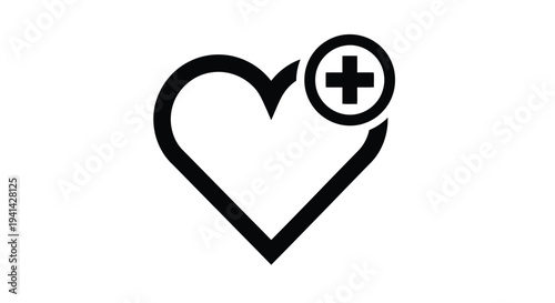 Black Heart With Plus Icon On White Background health