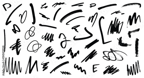 Black Ink Brush Strokes and Scribbles Collection abstract