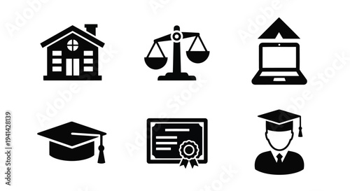 Black Icons Representing Education And Law 