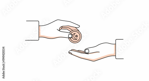 Hands exchanging a coin token.